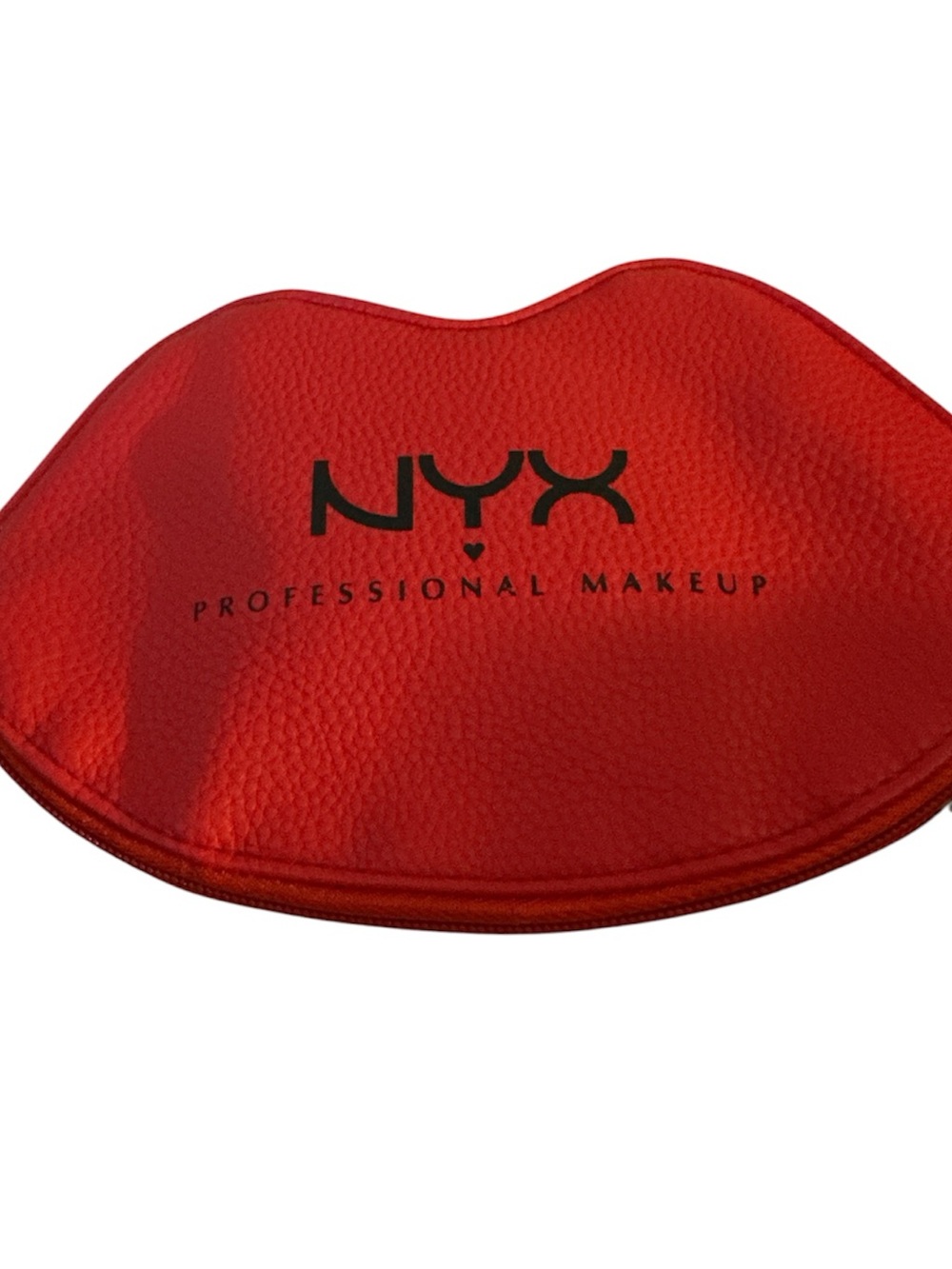 NWOT NYX Red Lip-Shaped vegan leather Makeup Pouch silver accents cute